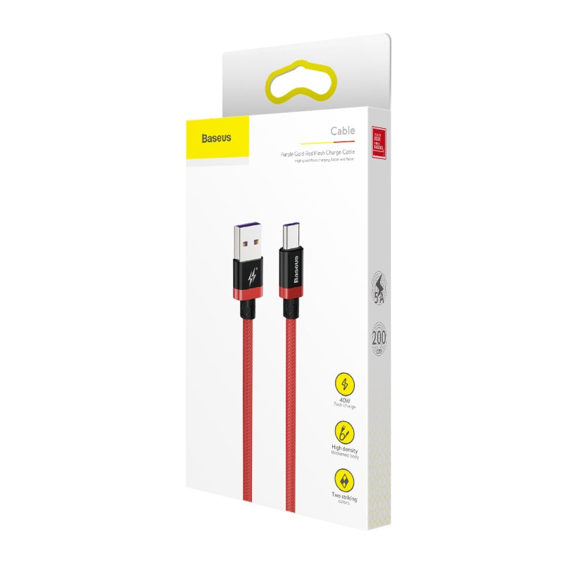 Baseus Purple HW Flash Charge Cable USB to Type-C 40W Red