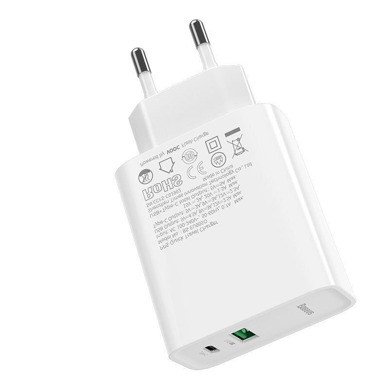 Baseus Speed PPS Quick Charger C+A 30W VOOC With Flash Cable - White