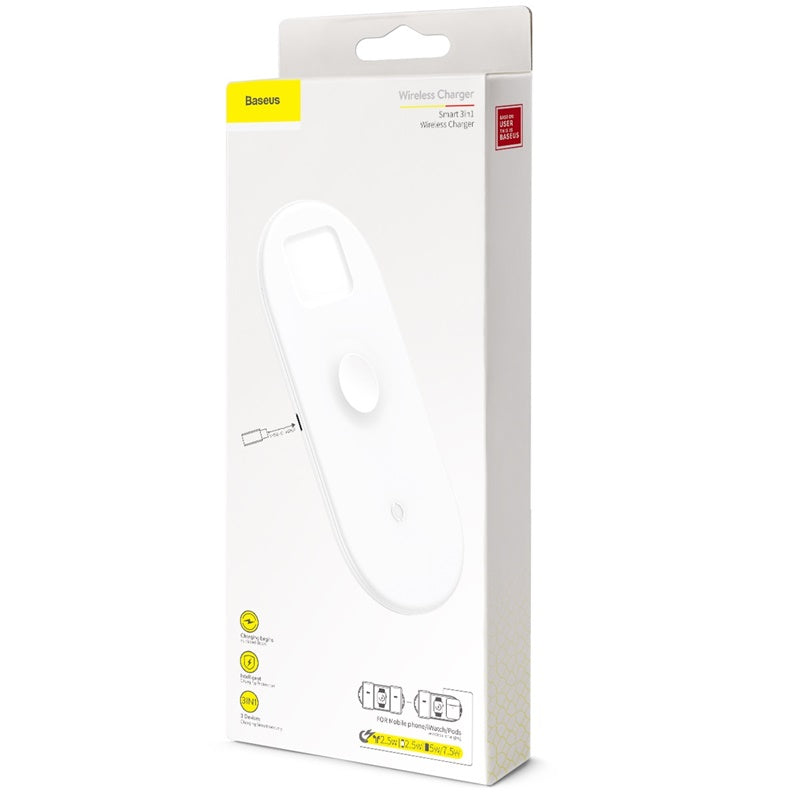 Baseus Smart 3in1 Wireless Charger For iPhone/Apple Watch/AirPods - White