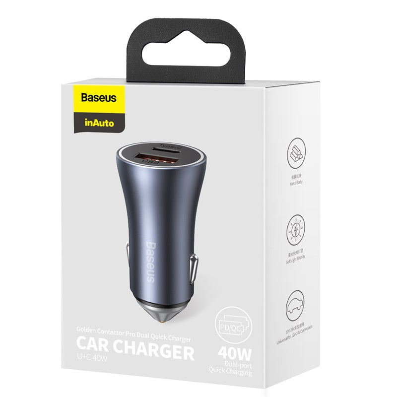 Baseus Golden Contactor Pro Dual Fast Car Charger U+C 40W - Dark Gray