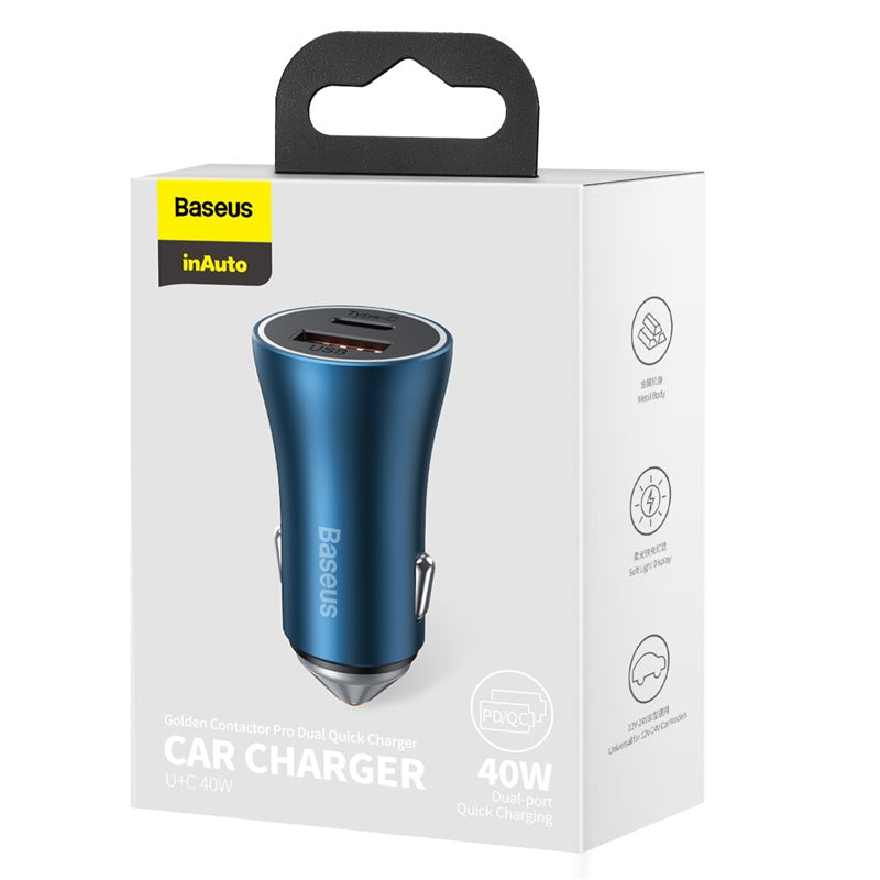 Baseus Golden Contactor Pro Dual Fast Car Charger U+C 40W - Blue