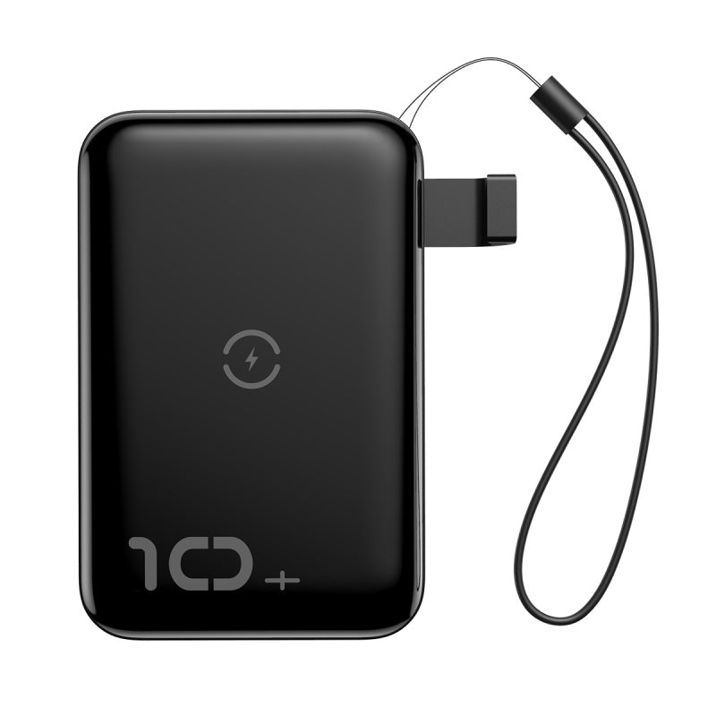 Mini S باور بنك 10000mAh و شاحن لاسلكى سريع 10w بمخرجين للشحن السريع ( QC3 + PD ) اسود