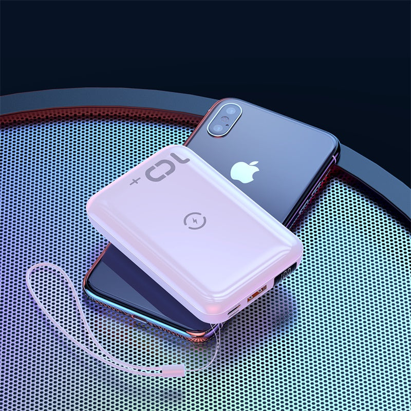 Mini S باور بنك 10000mAh و شاحن لاسلكى سريع 10w بمخرجين للشحن السريع ( QC3 + PD ) ابيض