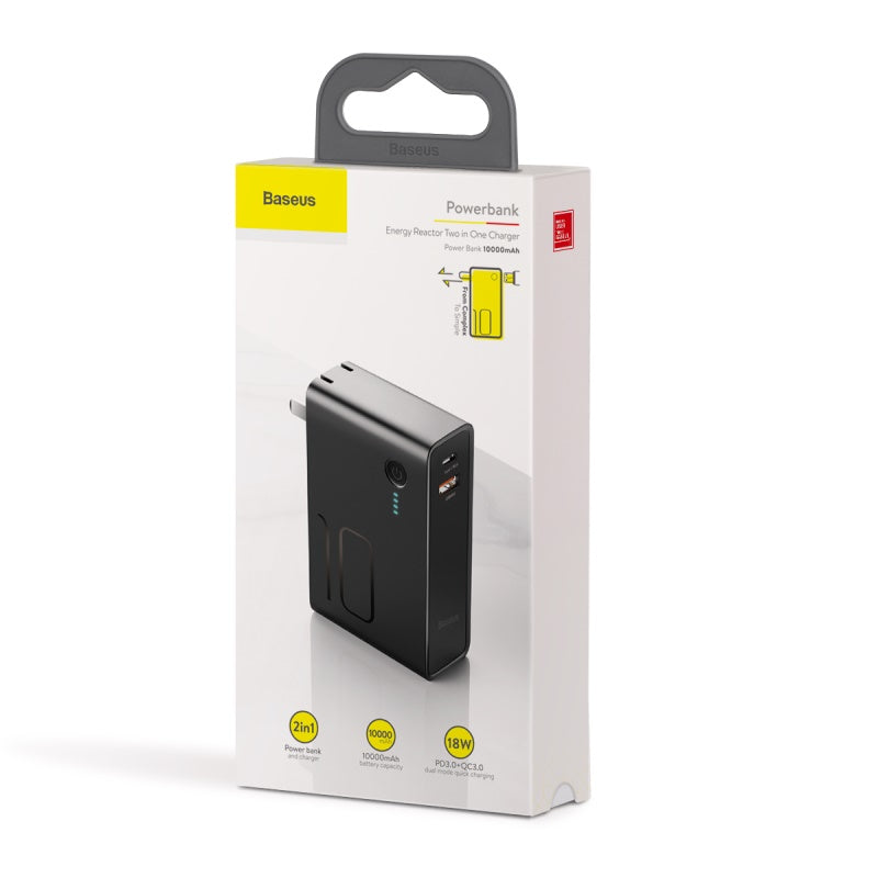Power station 2*1 Wall Charger + 10,000mAh Power Bank 18w QC3.0 + PD Black