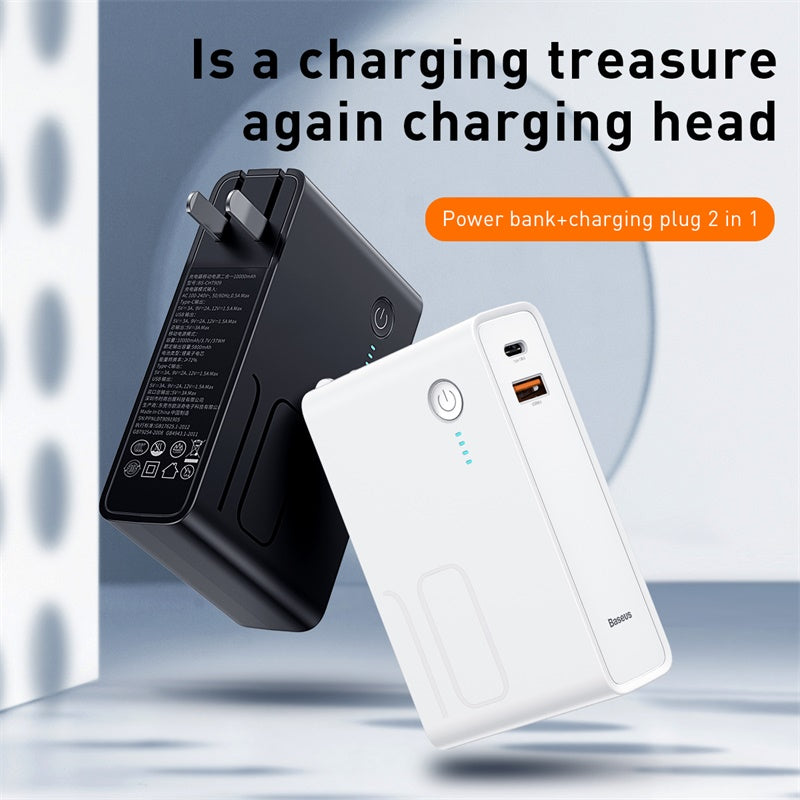 Power station 2*1 Wall Charger + 10,000mAh Power Bank 18w QC3.0 + PD Black