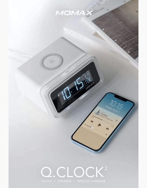 MOMAX Q.Clock2 Digital clock with wireless charge-White