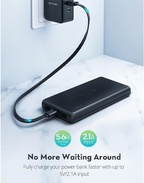 Ravpower 10000mAh Slim Power Bank - Black