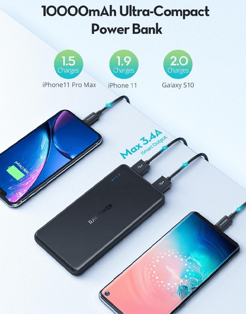 Ravpower 10000mAh Slim Power Bank - Black