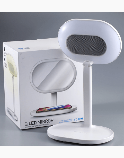 MOMAX Q.LED Mirror wireless charging and Bluetooth Speaker - White