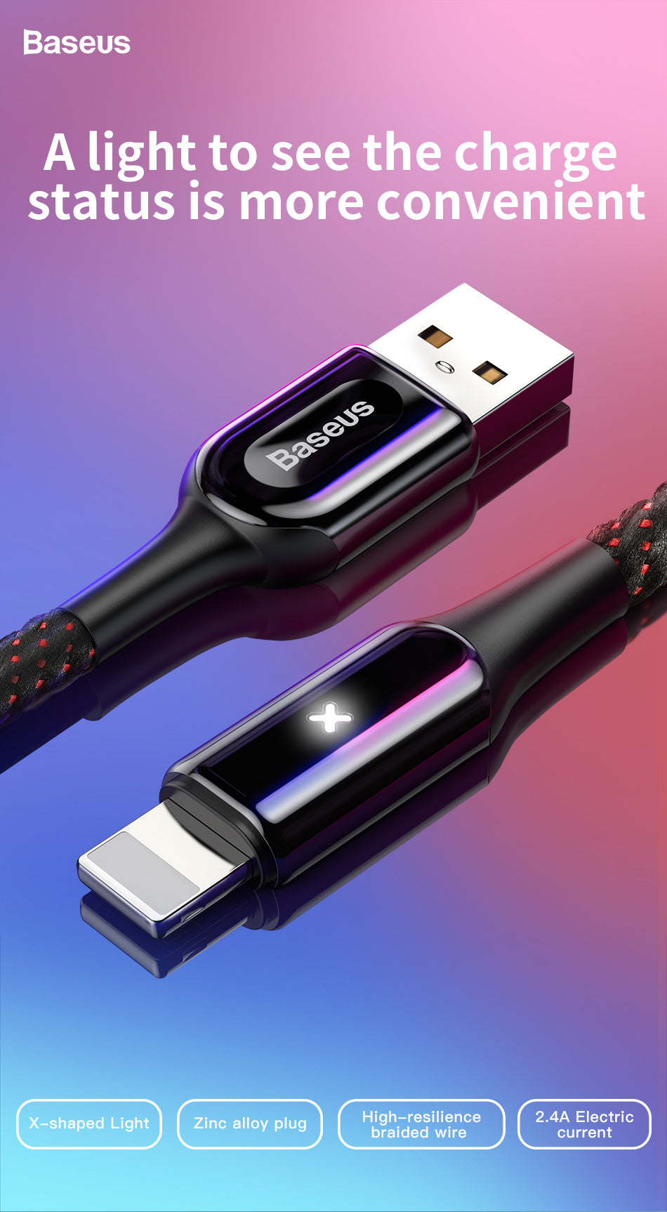 X Type By Baseus Anti-Cut Cable, lightning Cable 2.4A 1M Black - Smartkoshk Stores