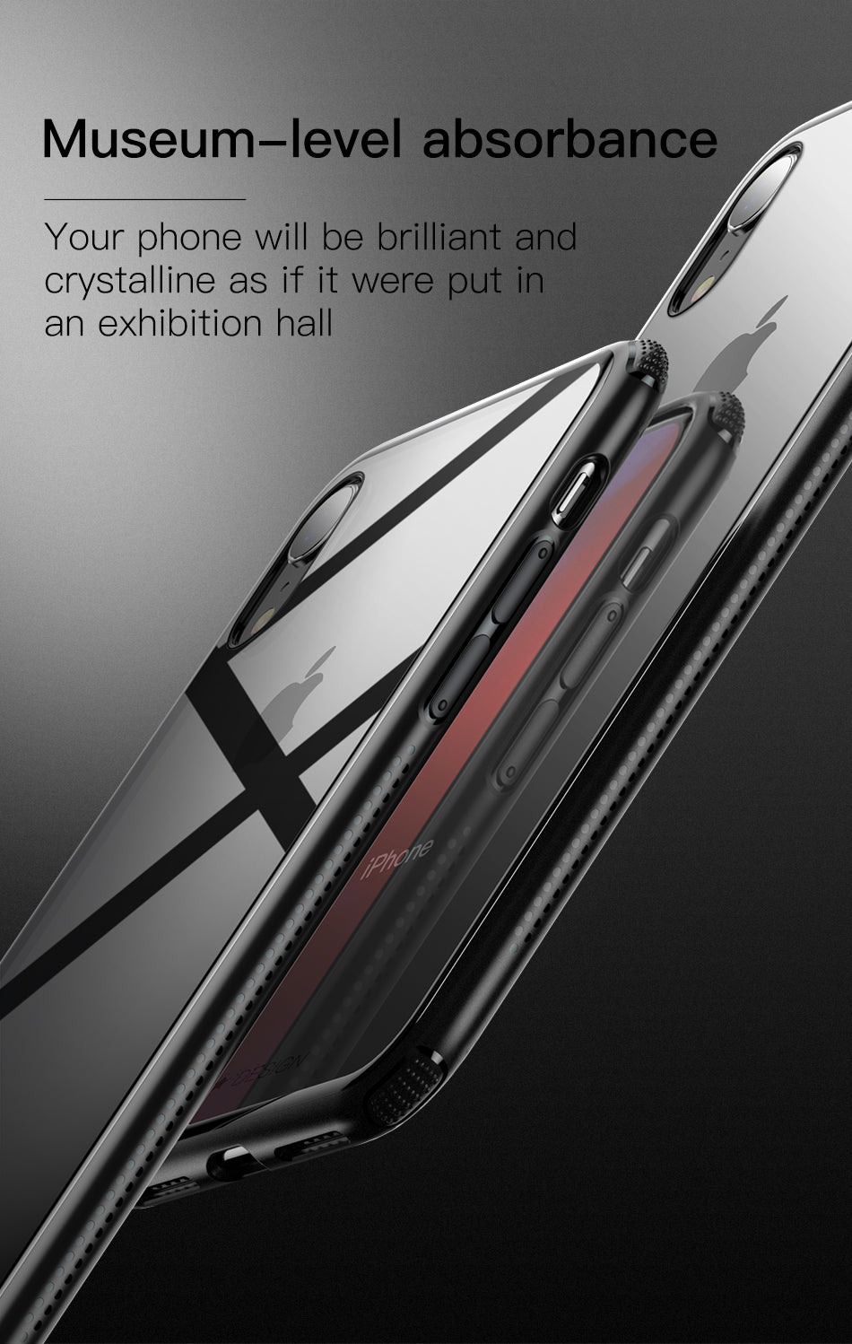 Clear see-through Baseus glass back and bumper frame for iPhone XR in white, with precise cutouts and slim protective design.