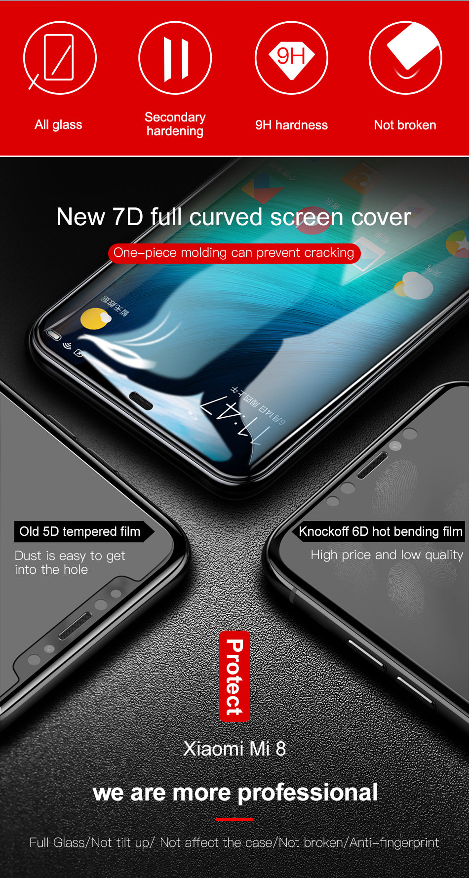 BASEUS 0.3mm 7D Curved Full Screen Protector for Xiaomi Mi 8