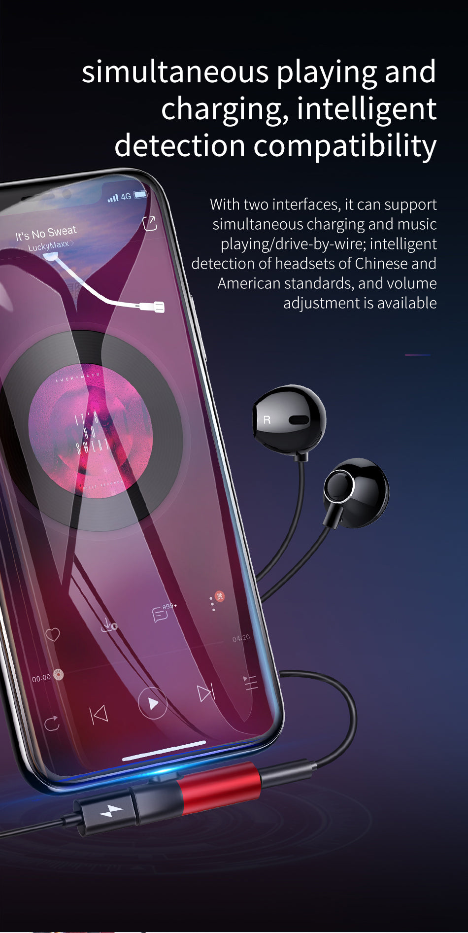 Baseus L43 iPhone Converter to iP &amp; 3.5mm audio jack Black