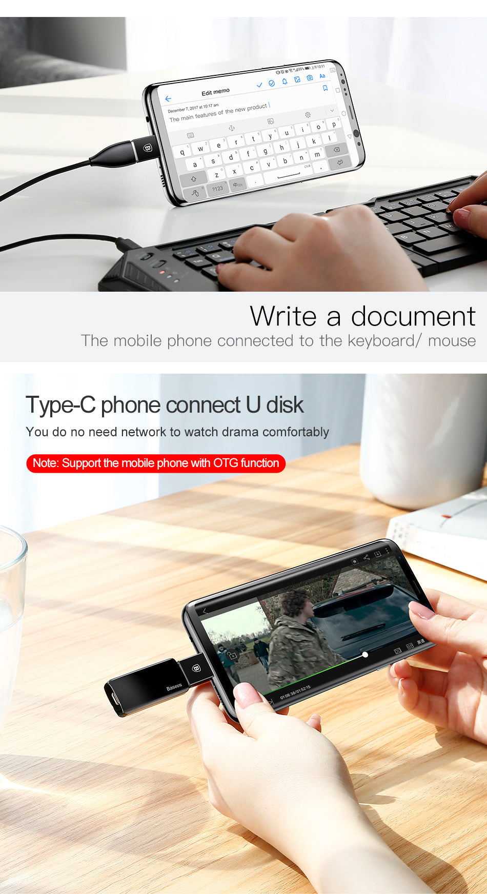 Baseus Exquisite OTG Type-C Male to USB Female Adapter Converter