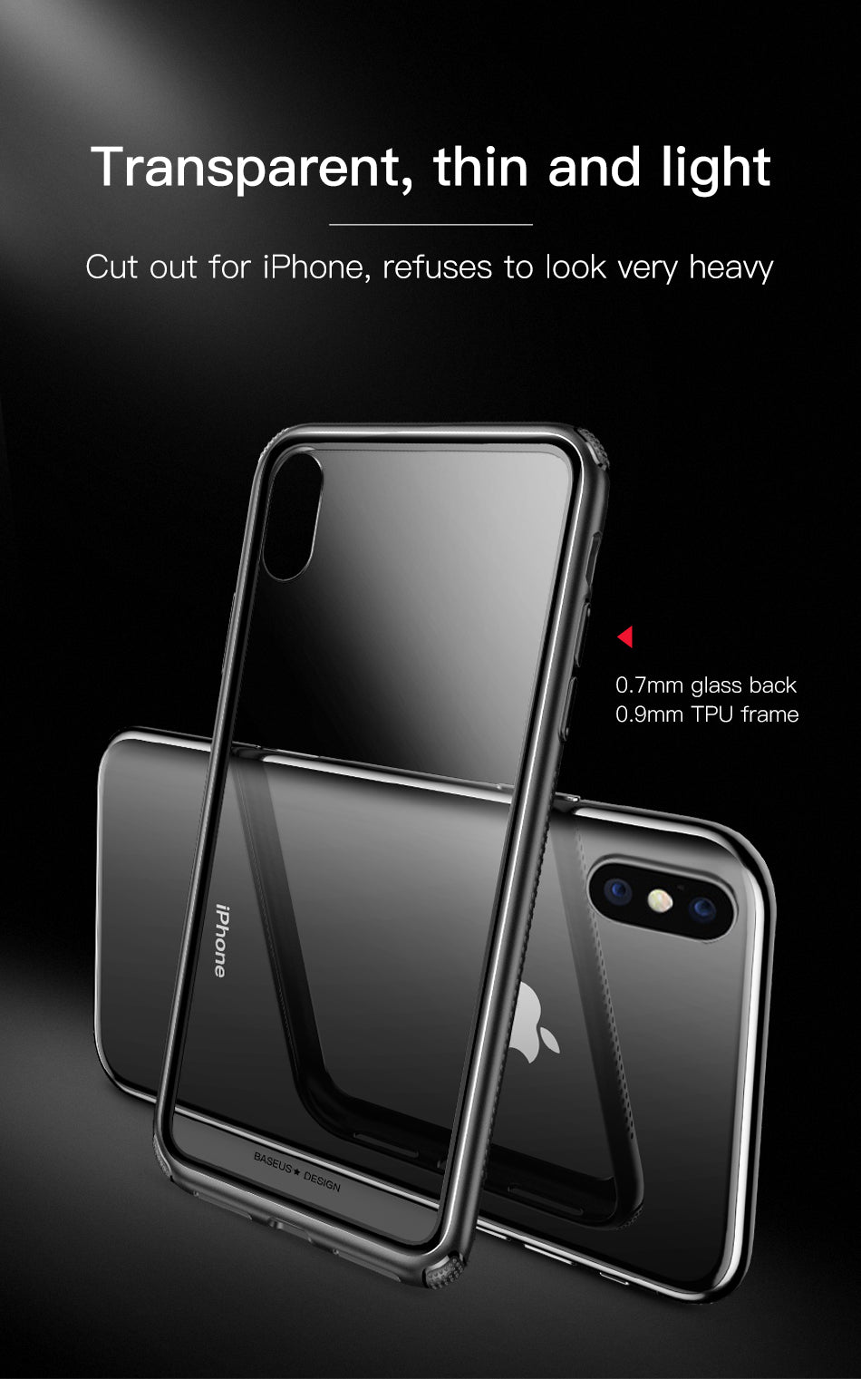 See-through By Baseus Glass Back + Bumper Frame iPhone Xs Max Black