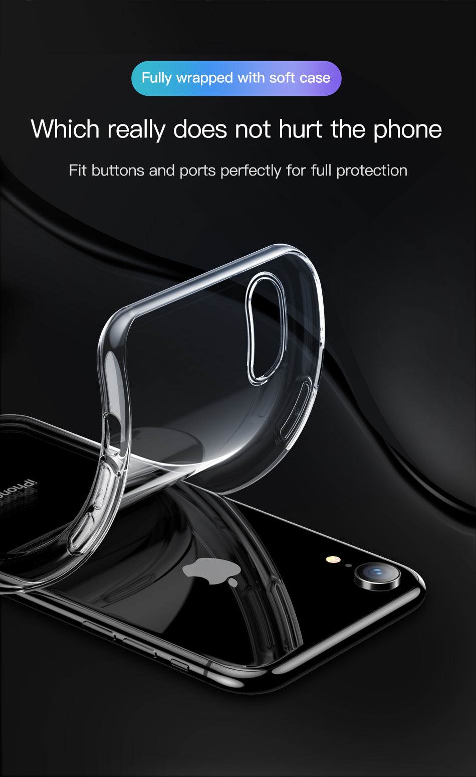 Clear TPU phone case for iPhone XR by Baseus, slim and soft with a transparent design and black accents