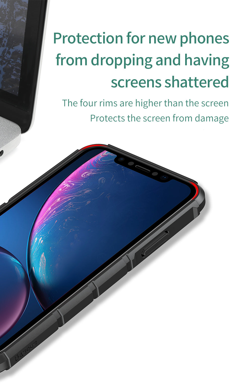 Black Panzer by Baseus iPhone XR transparent back case with anti-shock frame and durable design.