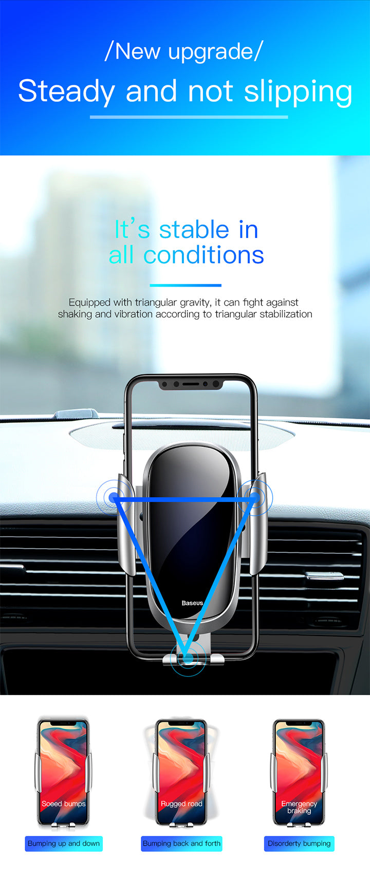 Future Gravity By Baseus Aluminum/Glass Car Mount – Blue