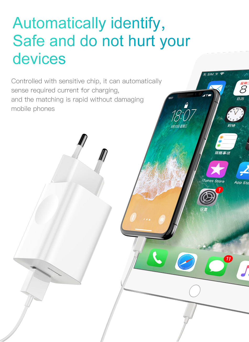 Baseus 24W Quick Charge 3.0 USB Charger AC Adapter White