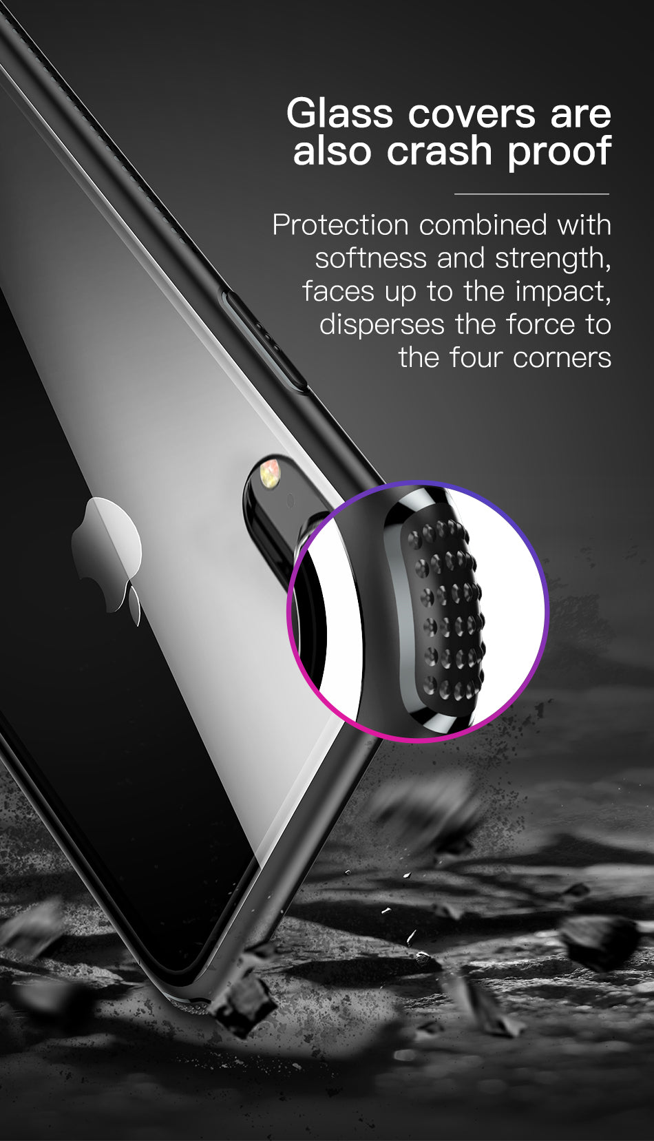 Clear see-through Baseus glass back and bumper frame for iPhone XR in white, showcasing sleek transparent design and protective edges