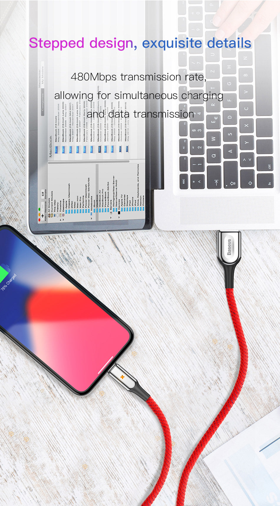 X Type By Baseus Anti-Cut Cable, lightning Cable 2.4A 1M Black - Smartkoshk Stores