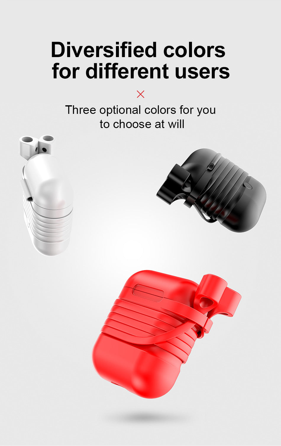 Baseus AirPods Silicone Case + Magnetic Anti Lost Strap, Anti Shocks light Gray