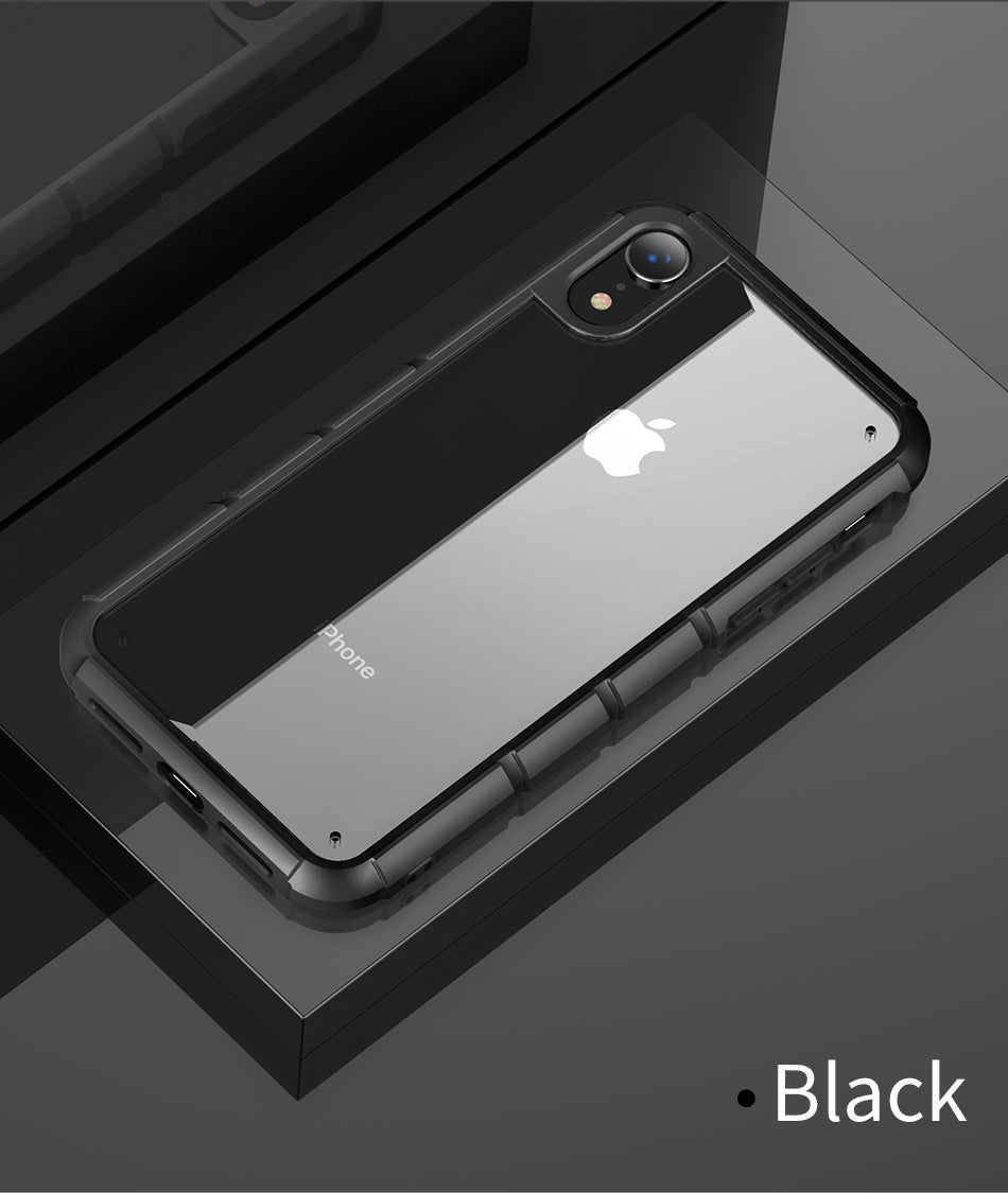 Baseus Panzer iPhone XR black transparent protective case with anti-shock frame and durable back protection.