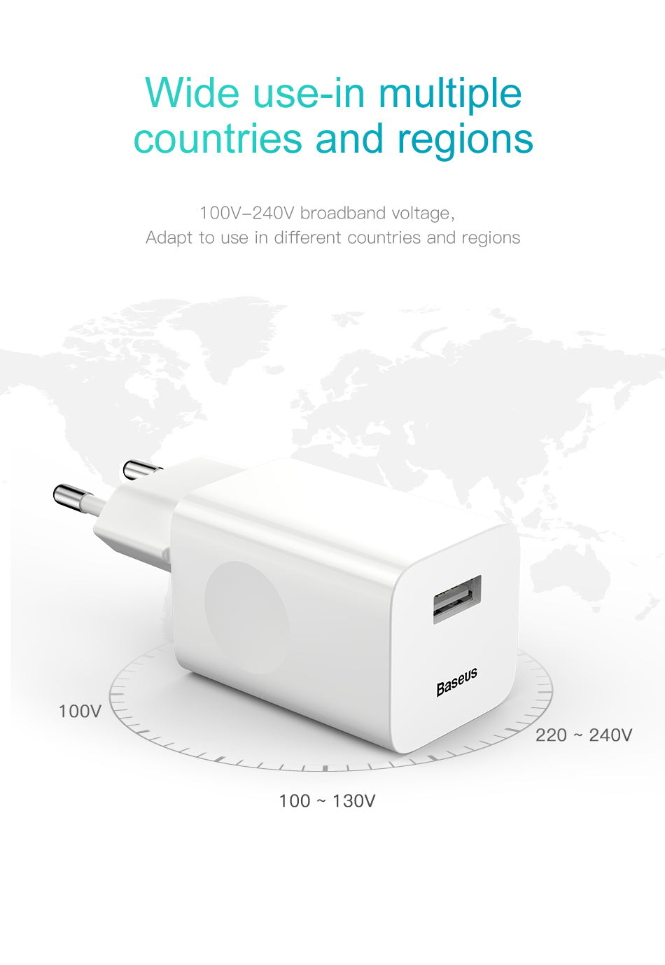 Baseus 24W Quick Charge 3.0 USB Charger AC Adapter White