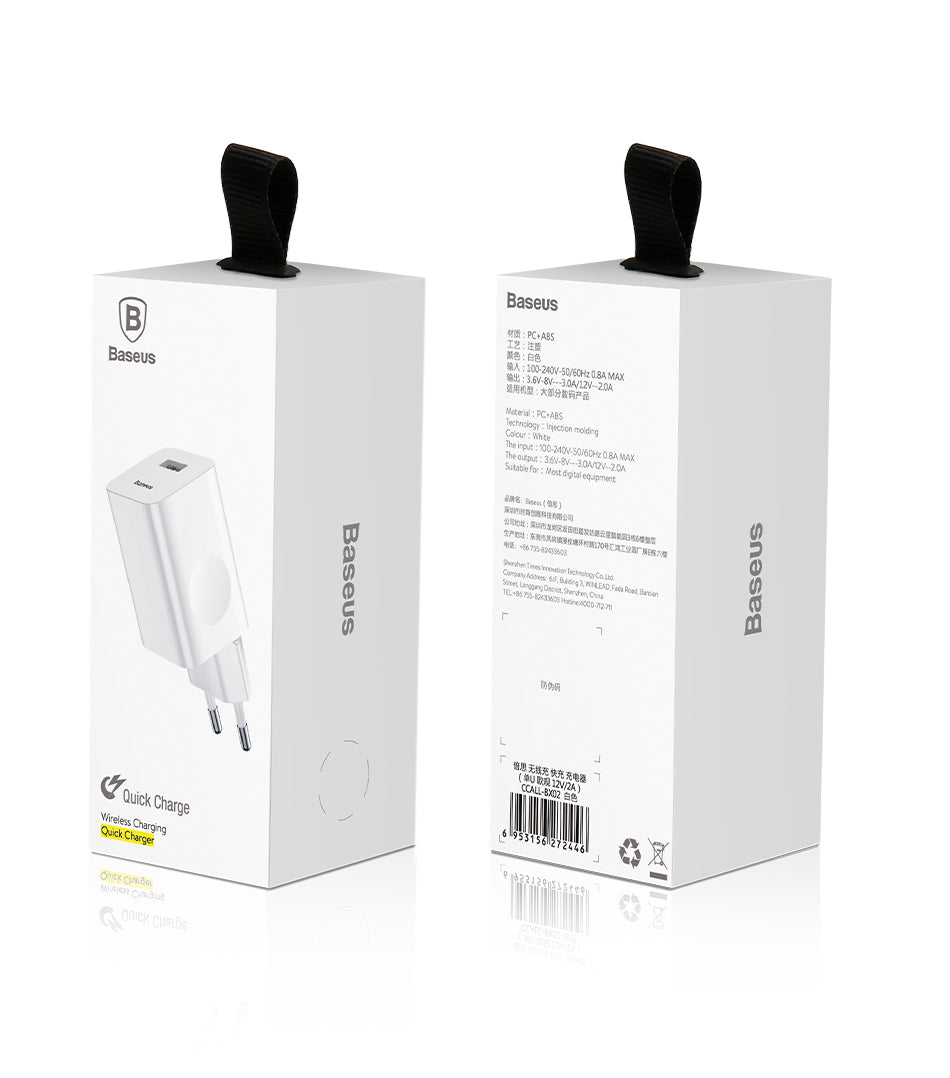 Baseus 24W Quick Charge 3.0 USB Charger AC Adapter White