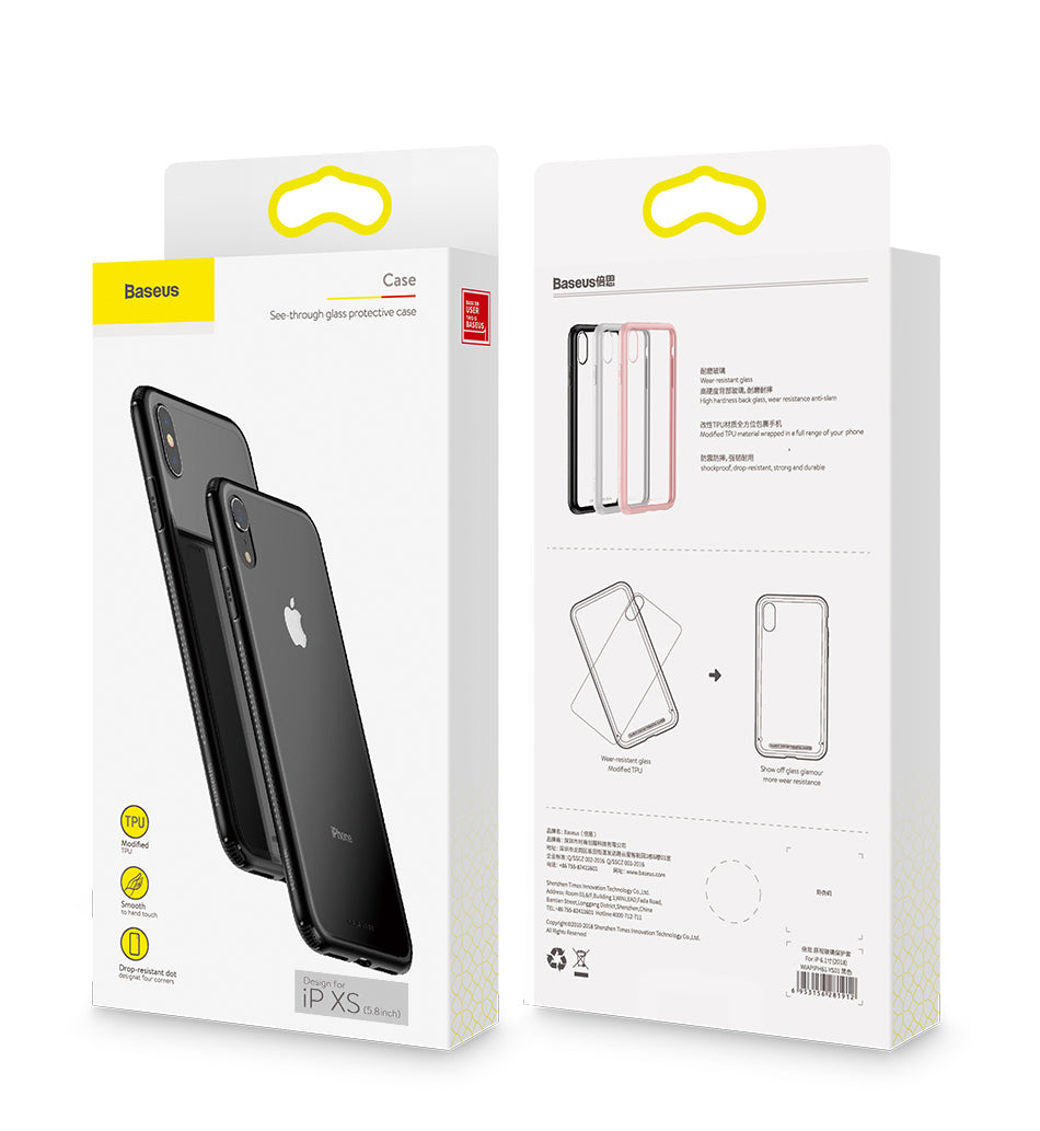 See-through By Baseus Glass Back + Bumper Frame iPhone Xs Max White
