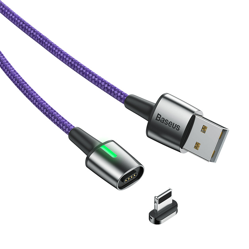 Baseus Zinc Magnetic Cable With Lamp USB For iP 2.4A 1m Purple