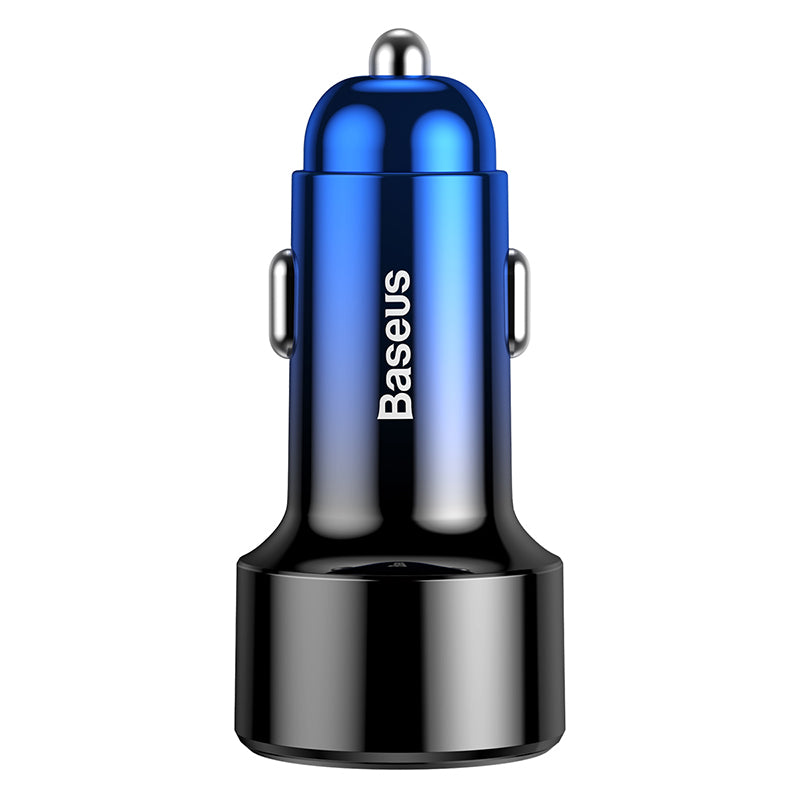 Magic PPS شاحن سيارة ميتال بشاشة ديجيتال 45W بمخرجين USB + PD ازرق تدريجى