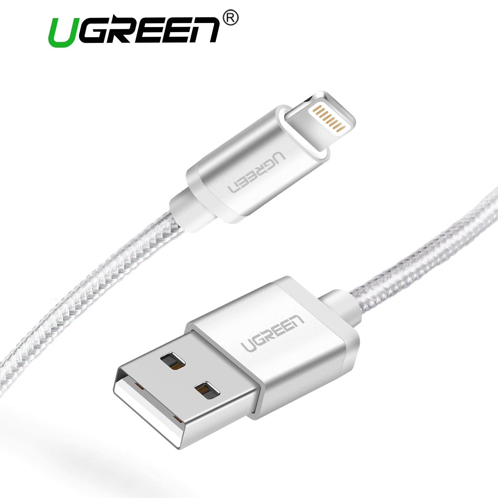 Nylon Braid Anti Cut MFI Certified Lightning Cable By Ugreen Silver