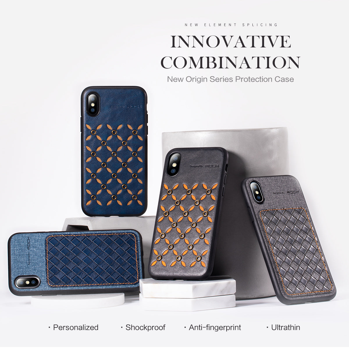 Origin Series By Rock Slim Leather Case for iPhone Xs Max Navy