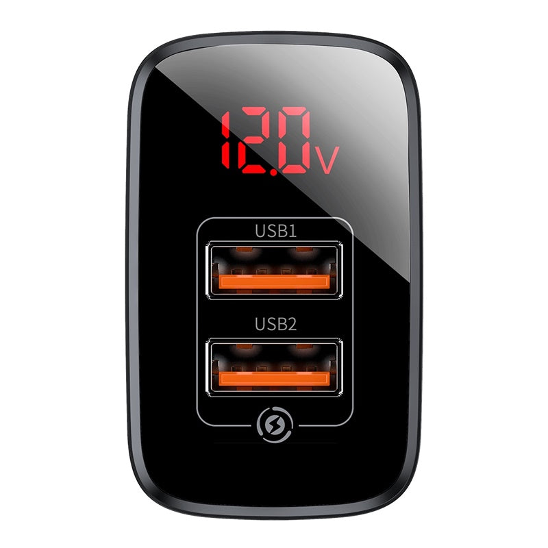 Baseus Mirror Lake Dual QC Digital Display quick Charger A+A Black