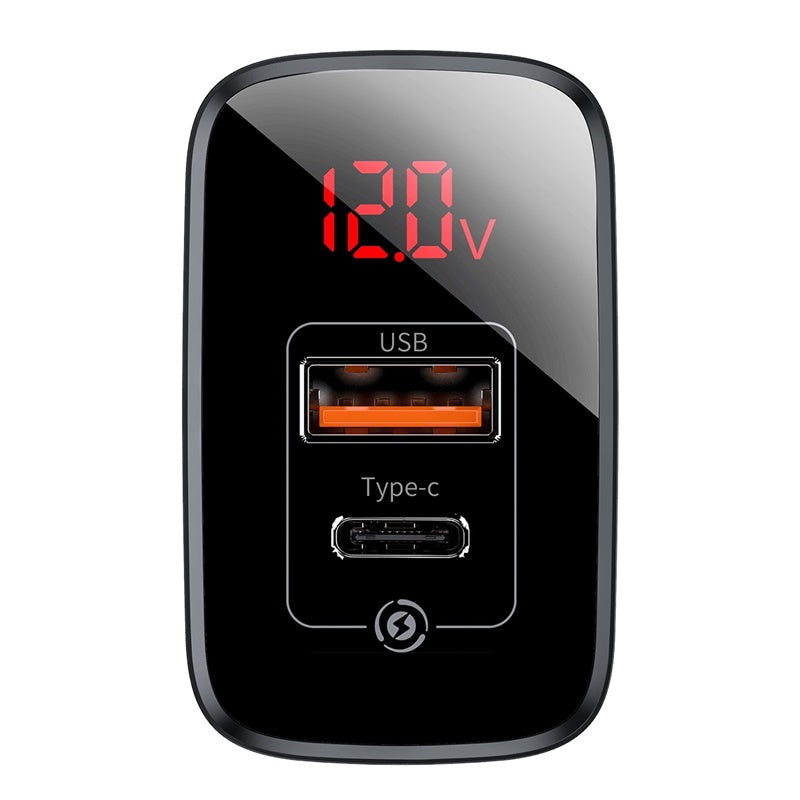 Baseus Mirror Lake Dual QC Digital Display quick Charger Type-c + A Black
