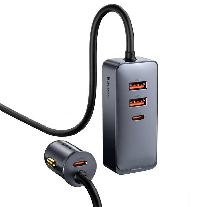 Baseus Share Together PPS multi-port Fast charging car charger with extension cord 120W 2U+2C Gray