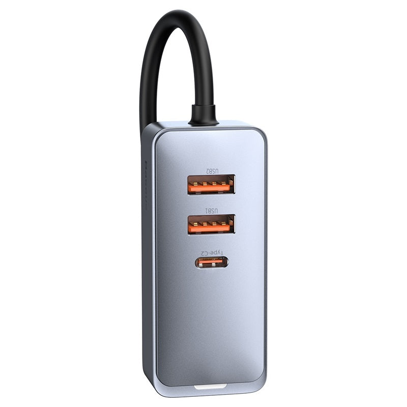Baseus Share Together PPS multi-port Fast charging car charger with extension cord 120W 2U+2C Gray
