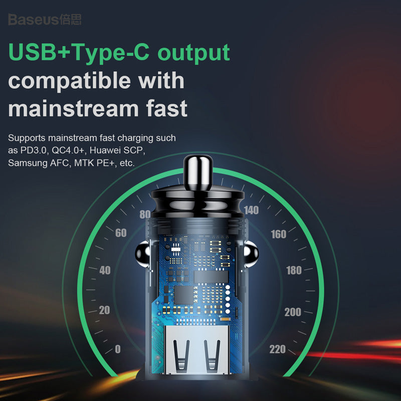 Baseus Circular Car Adapter USB + PD 30W Fast Charging QC3.0 QC4.0