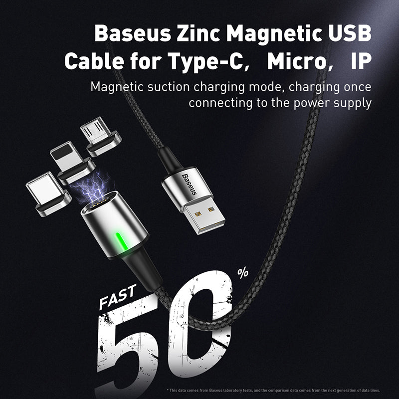 Baseus Zinc Magnetic Cable With Lamp USB For iP 2.4A 1m Purple