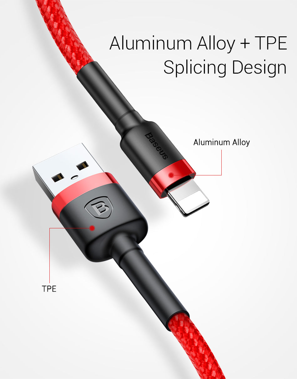 Kevlar By Baseus Strong lightning Cable USB For iPhone/iPad 2Meter Black/Red - Smartkoshk Stores