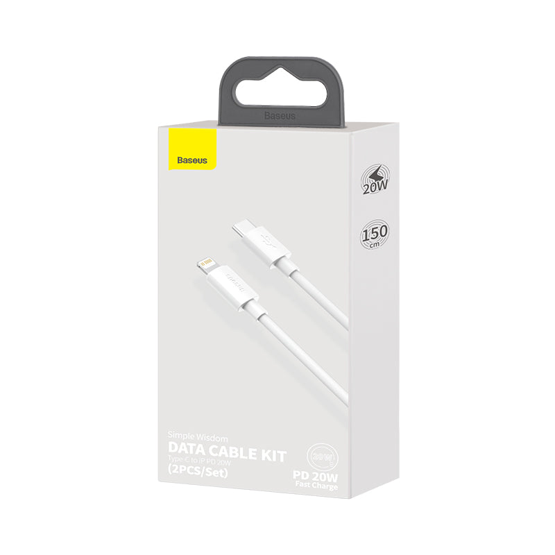 Baseus Simple Wisdom Data Cable Kit USB to iP PD 20W 2PCS 1.5m White