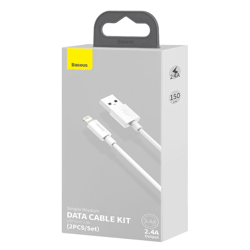 Baseus Simple Wisdom Data Cable Kit USB to iP 2.4A (2PCS/Set)1.5m White - Smartkoshk Stores