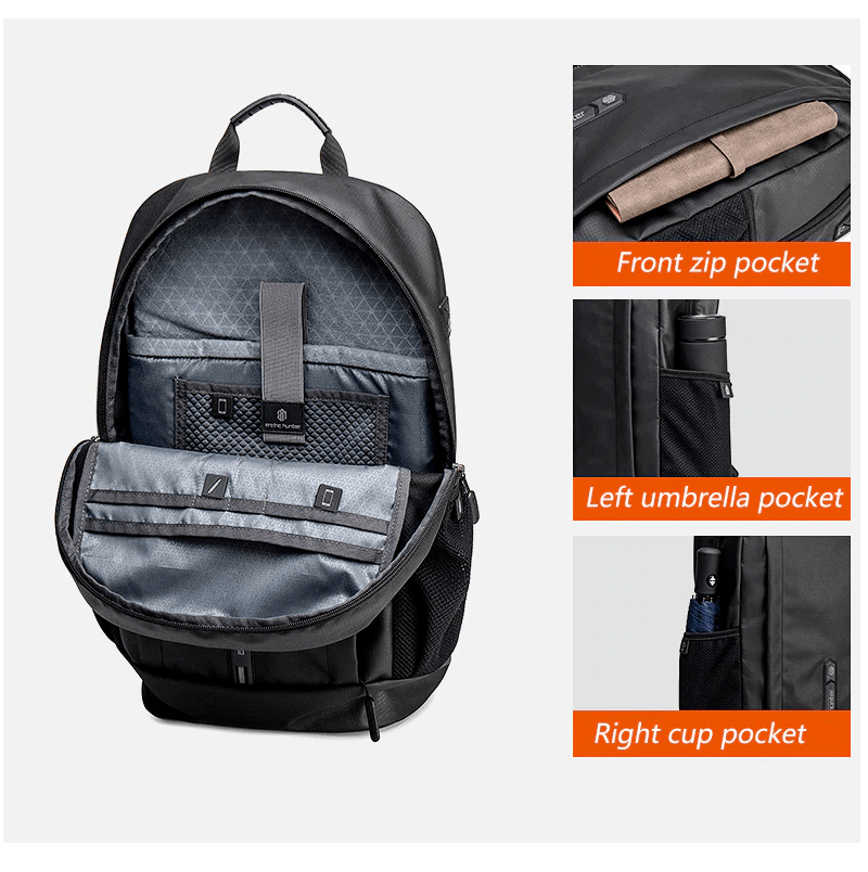 ARCTIC HUNTER B00386 Laptop Backpack, USB Charging Port Gray