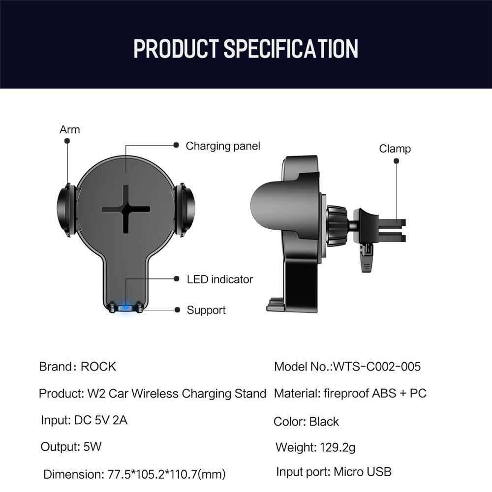 W2 Pro By Rock Wireless Charger + Car Holder With Many Options To install