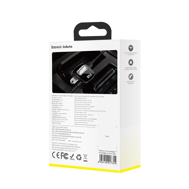 Baseus Streamer F40 AUX Wireless MP3 Car Charger Black