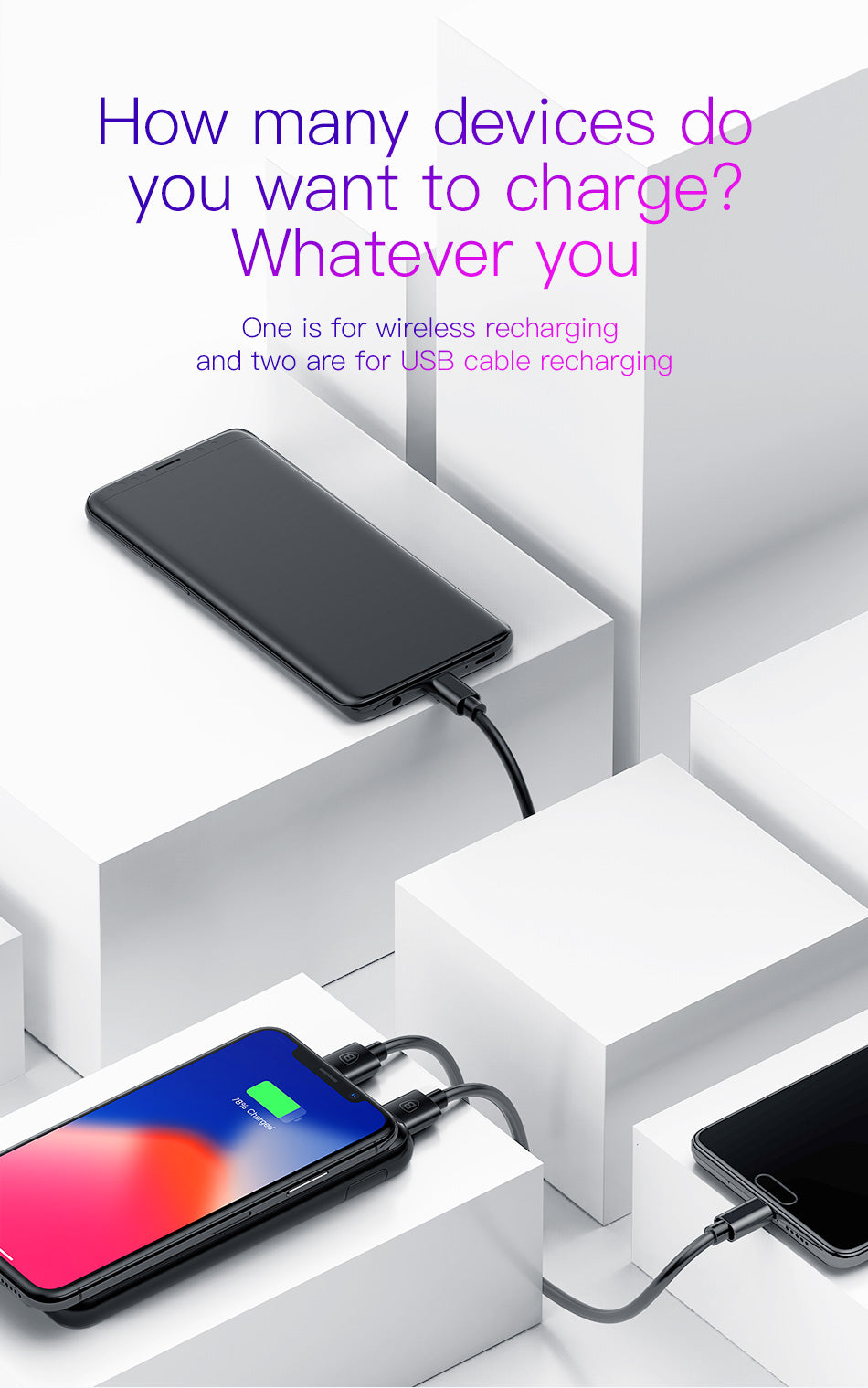 Baseus LCD 8000mAh QI Wireless Charger 2A Dual USB Power Bank