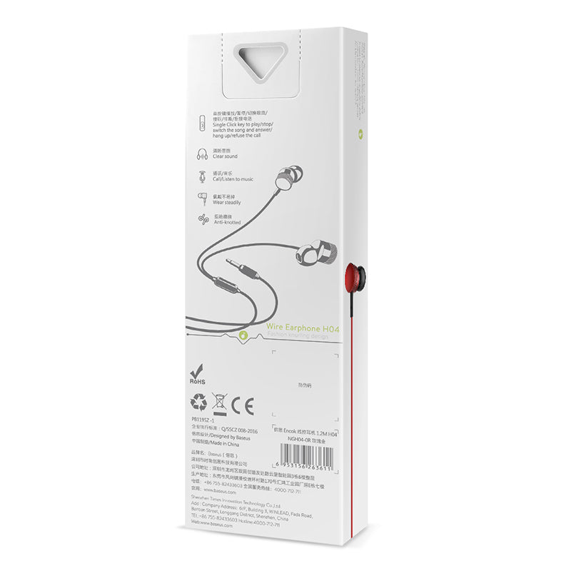 Baseus Encok H04 Sport Wired Stereo Earphone Black/Red