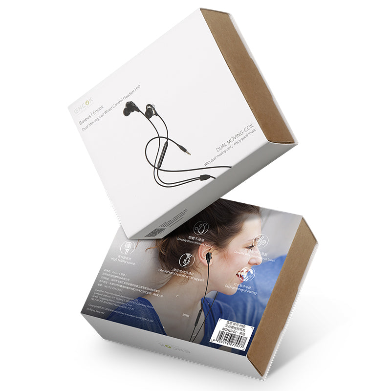 Smartkoshk Encok H10 Dual Moving-coil wired control headset in black with inline microphone and adjustable headband.