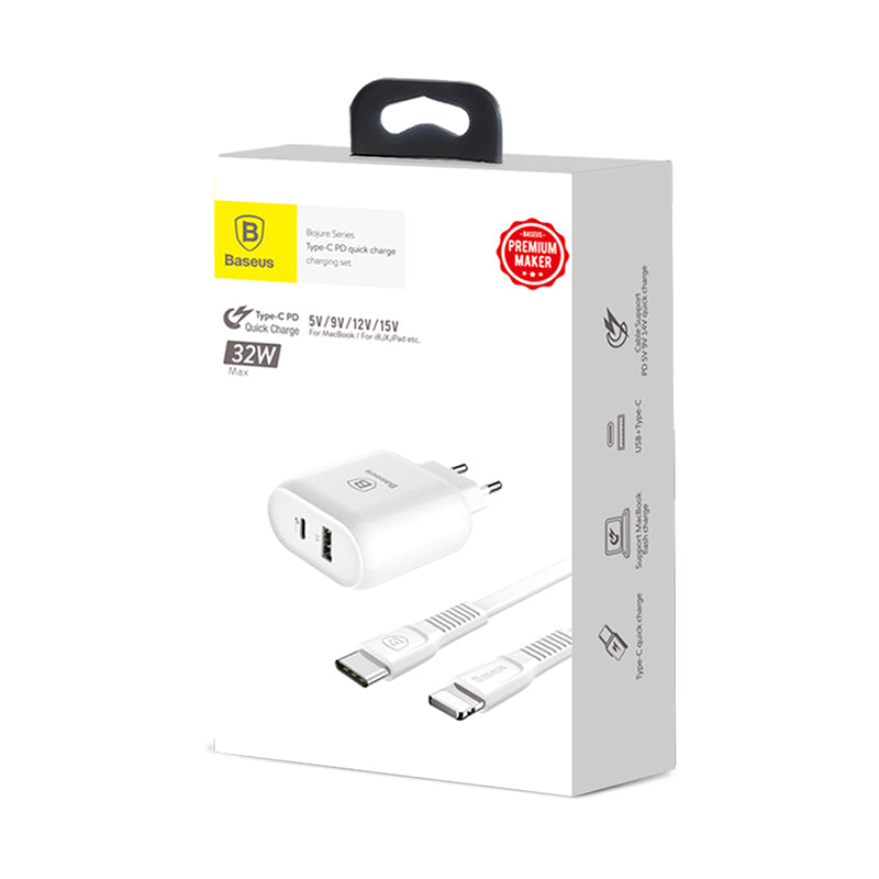 Baseus Bojure Series Type-C PD+U 32W Fast Charger For iPhone | White